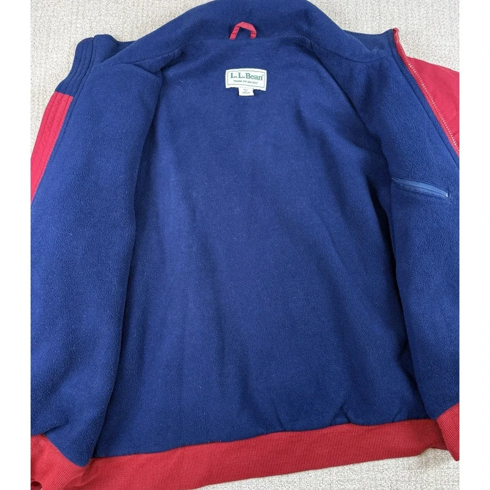 Vintage LL Bean Men's Medium Red Warm Up Fleece Lined Nylon Full Zip Jacket